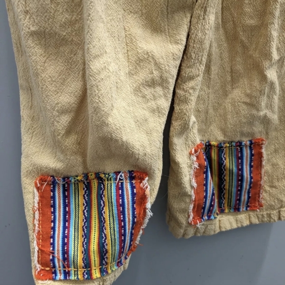 GANESH HIMAL BRILLIANT STRANGER Crinkle Cotton Tan Overalls Small Hippie - Picture 2 of 12